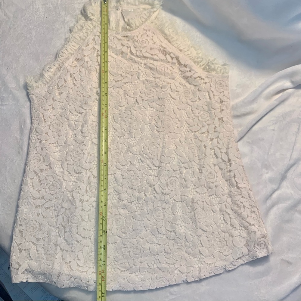 NEW Boho Lace Top Small Ivory / Cream Sleeveless Shirt w/Lace Layer Classy - Picture 13 of 16